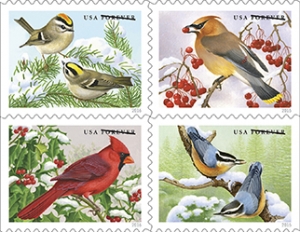 Songbirds in Snow Forever Stamps Take Flight
